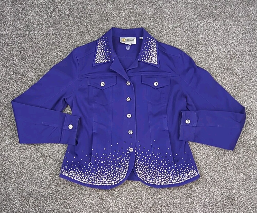 Christine Alexander Jacket Women XS Blue Cotton Swarovski Crystal Bling Sparkle